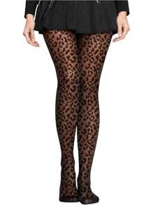 Women's Leopard Print Mesh Sheer Patterned Skinny Fit Gothic Pantyhose Tights