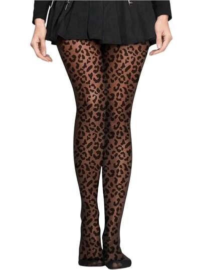 Pantimedias góticas de mujer con estampado de leopardo, de malla transparente y de estilo skinny, E-Girl