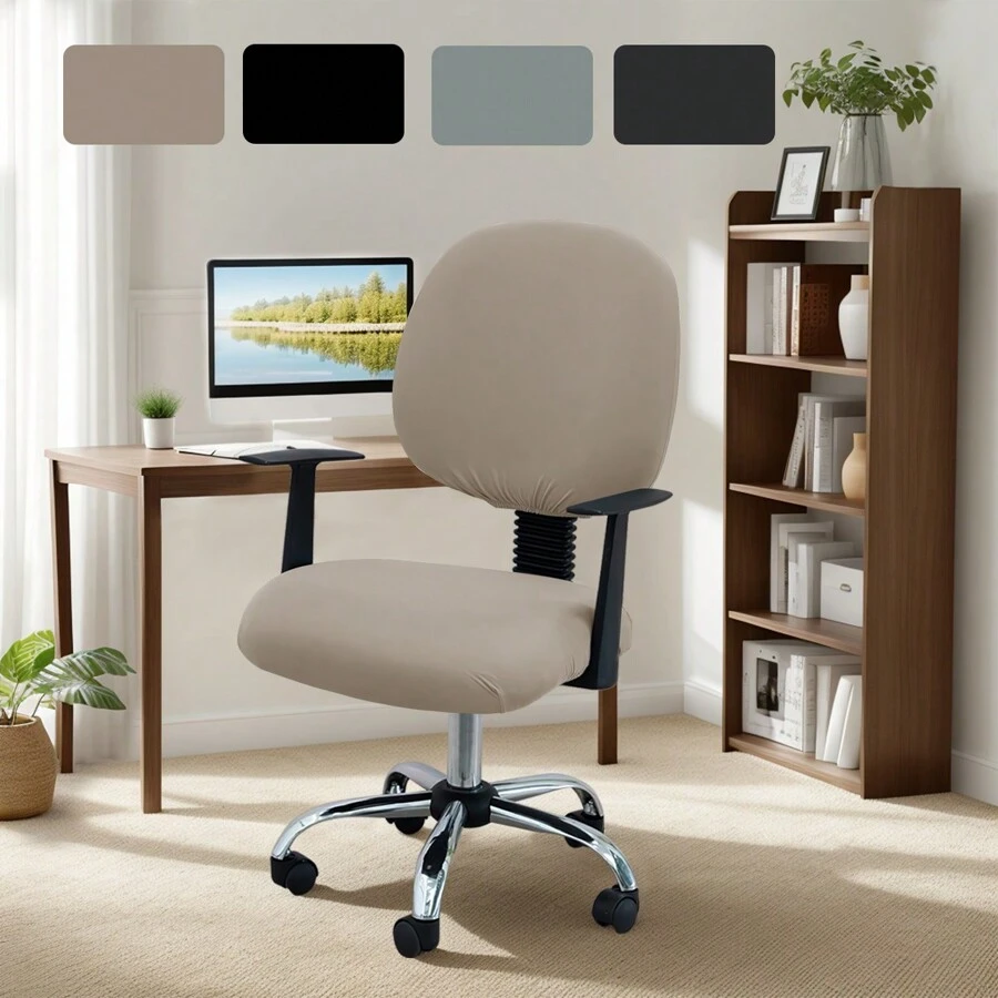 1pc Solid Color Elastic Milk Silk Split Office Chair Cover, Easy Installation, Dust & Splash Proof, Suitable For Various Office Split Chairs