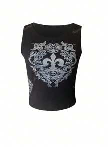 Dames ronde hals casual Y2K strass print mode tanktop