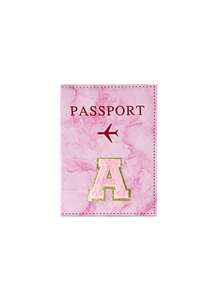 1 pieza Funda protectora de pasaporte bordada con toalla rosa con las primeras letras de la A a la Z impresas, cartera de pasaporte para mujer y hombre, estilo vintage de negocios, funda de pasaporte y tarjetero multifunción de PU para viaje en avión y accesorios de viaje - Rosa - Ver 27