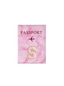 1 pieza Funda protectora de pasaporte bordada con toalla rosa con las primeras letras de la A a la Z impresas, cartera de pasaporte para mujer y hombre, estilo vintage de negocios, funda de pasaporte y tarjetero multifunción de PU para viaje en avión y accesorios de viaje - Rosa - Ver 17