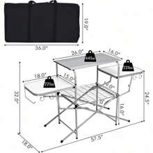 Folding Grill Table With 26'' Main Tabletop, Portable Aluminum Camping Table, Carrying Bag, Quick Set-Up, Outdoor Camping Kitchen Food Prep Station For Picnic Tailgating RVing Backyard