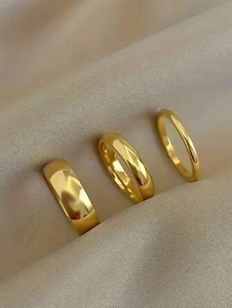 3件套抛光不锈钢情侣戒指，素面戒指，适合日常叠戴，情人节礼物，新郎新娘结婚戒指
