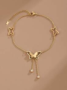 不銹鋼蝴蝶裝飾腳錬 - 玫瑰金 - 查看 1