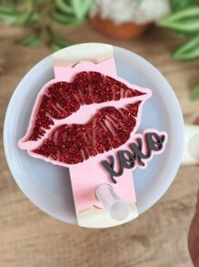 XOXO Lips Tumbler Tag, Valentine's Tumbler Tag, Tumbler Name Plate, Personalized Tumbler Topper, Name Plate, Cup Name Tag