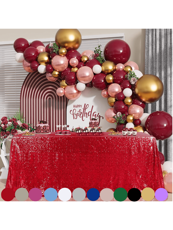 1pc Red Sequin Tablecloth, 120*180/240cm, Red Sequin Tablecloth For Wedding Reception, Bridal Shower, Birthday, Wedding, Dessert, Party, Valentine's Day, Elegant Romantic Event