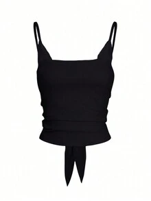 Women's Sexy Lace Trim Camisole Knit Tank Top, Suitable For Christmas, Spring/Summer - Black - View 3