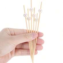 200/100/50/20/10 件装白色 4.7 英寸手指食物签、水果串、三明治签、木制牙签,适用于派对、开胃菜、生日、婚礼、俱乐部、水果、纸杯蛋糕、汉堡、烧烤小吃、甜点 - 白珠 - 查看 3