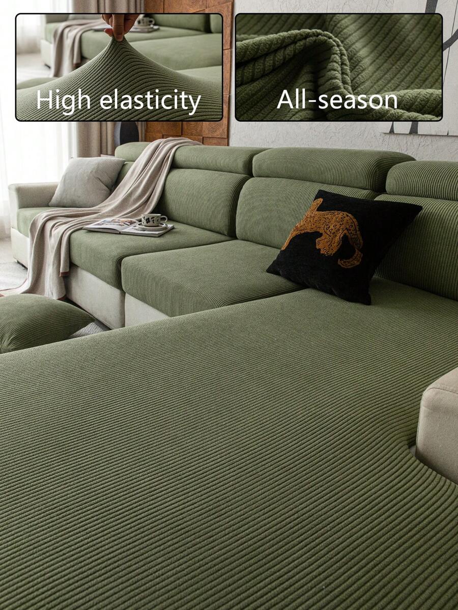 1 件纯色毛绒沙发套，弹性环绕沙发套，温暖舒适简约风格，防宠物防滑，四季可洗，适用于客厅、卧室、办公室、1/2/3/4 座沙发，带扶手和靠背 - 綠色 - 查看 1