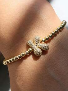 经典时尚锆石字母吊坠可调节链条手链，奢华A-Z字母手链，女士珠宝礼品 - 金色 - 查看 3