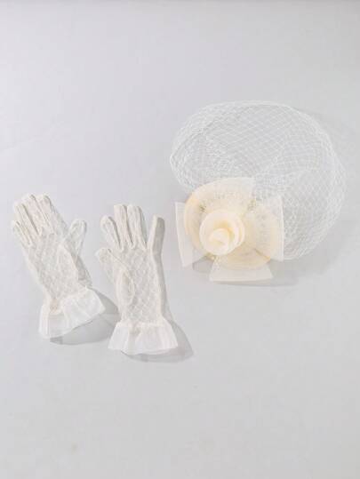 1 Set de Sombrero y Guantes para Fiesta de Té para Mujeres, Sombrero Pillbox con Velo Fascinante, Regalo de San Valentín