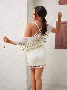 1pc Women's Sequins Fringe Dance Skirts, Belly Dance Fringe Hip Scarf Belts, Women's Glitter Sequins Tassel Skirts, Stage Performance Costume