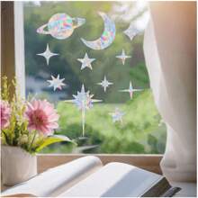 SHAWULA 25 PIEZAS Pegatinas opacas para ventanas con diseño de cielo estrellado para evitar colisiones de pájaros, pegatinas de vinilo prismatizado arcoíris, no adhesivas para decoración de ventanas