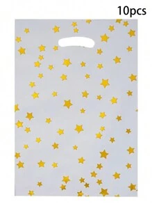 10 sztuk Biały Wzór Gwiazdy Torebki Prezentowe/Torebki Prezentowe, Odpowiednie Na Imprezy I Codzienne Użytkowanie, Foliowe Torebki Z Jednolitym Kolorem Małe Torby Prezentowe Pentagram, Torebki Na Cukierki, Torby Prezentowe Na Imprezę Urodzinową - Wielokolorowe - Zobacz 10