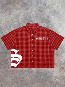 Męska koszula w kratę z krótkim rękawem, uniwersalna i modna, wiosna/lato