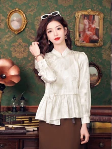 Long Sleeve Elegant Gentle Generous New Chinese Style Hanfu Top With Button Design, Suitable For Petite - White - View 6