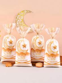 Eid Mubarak Gift Bags Plastic Candy Snack Gift Packaging Bags With Star & Moon Designs, Perfect For Ramadan Kareem Celebrations Islamic Muslim Party Supplies Eid Al-Fitr Gifts
