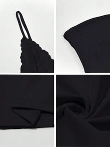 Women's Sexy Lace Trim Camisole Knit Tank Top, Suitable For Christmas, Spring/Summer - Black - View 11