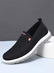 Men's Slip-Resistant Soft Sole Breathable Flat Shoes, Spring/Summer Men's Skate Shoes Fashion Solid Color Casual Sneakers Retro Slip-On Casual Shoes - Black - View 6