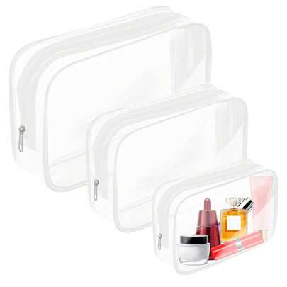 3-Pieces Waterproof Clear Makeup Bag Summer Holiday Essentials,Travel Essentials - Lightweight, Versatile Travel Zipper Bag For Women's Toiletries And Accessories For Travel Storage Bag,Makeup Bag,Beach Bag,Cosmetic Bag,Vacation Organizer,Large Capacity Makeup Organizer Makeup Case, For Lipstick, Brush, Skincare, Mobile Phone, Coin, Small Items, For Home,Gift,Vacation And Festival Halloween Christmas Multifunctional Use Back To School Supplies