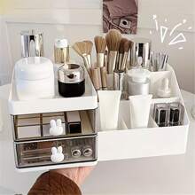 Cartoon Rabbit Drawer Style Makeup Storage Box, Plastic Jewelry And Lipstick Organizer, Polished Surface, Student Desktop Stationery Storage Box, Cosmetic Organizer, Minimalist Design