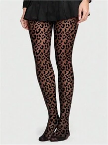 Women's Leopard Print Mesh Sheer Patterned Skinny Fit Gothic Pantyhose Tights