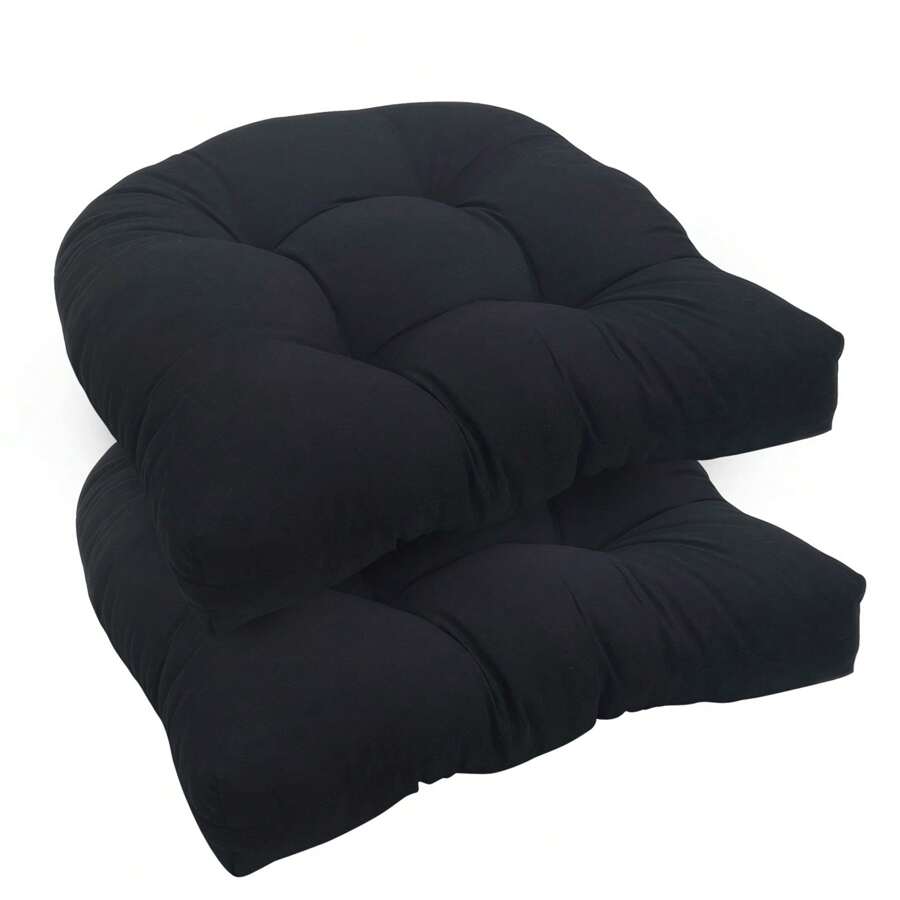 2PCS U-Shaped Cushion Wicker Chair Seat Pads Waterproof Outdoor Garden Furniture Pads Solid 6" Thick Tufted Wicker Seat Cushion Sets Waterproof 2 Pieces Wicker Furniture Cushions Outdoor Cushions For Patio Furniture - 黑色 - 查看 1