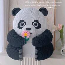 12000pcsFlower Panda Giant Panda Cute Animal DIY Puzzle Decoration 3D Stereo Puzzle Take Flower Panda Puzzle Building Blocks Birthday Gift For Parties And Gifts - Model - View 3