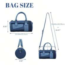 Ladies' Cross Body Bag, Two-Color Denim Patchwork Single-Shoulder Bag (Black Dark Blue Style, Blue Light Blue Style), White Stitching Craftsmanship, Top Single-Shoulder Strap, Versatile For Work And Daily Use, Suitable For Work And Dates, Holiday Gifts. - 藍色 - 查看 4