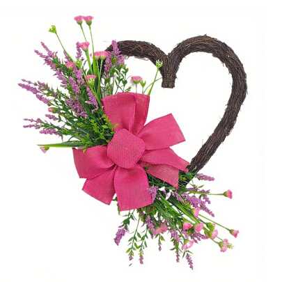 Spring Wreath Cute Heart Shaped Rattan Wreath Artificial Flower Wreath For Front Door Decoration