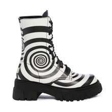 Driceic Women's Black White Combat Boot Black White Zebra Platform Ankle Adjustable Lace-Up Vamp Inside Zipper Fashion Party Boots - 白色 - 查看 3