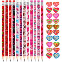 Set de 24/48/72 lápices surtidos para el Día de San Valentín con borradores con forma de corazón para regalos de San Valentín, regalos de intercambio, suministros para fiestas de San Valentín, regreso a clases