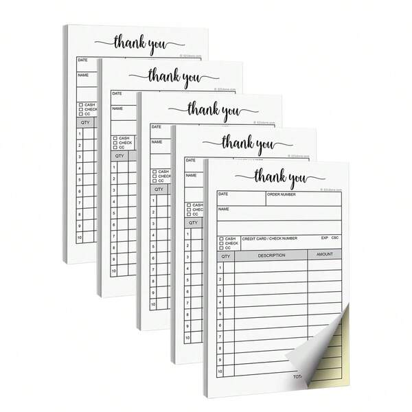 5pcs Thank You Receipt Book, Carbon Copy Receipt Form, Invoice Booklet For Stores, Warehouses, Offices And Restaurants, 3.4 X 5.5 Inches