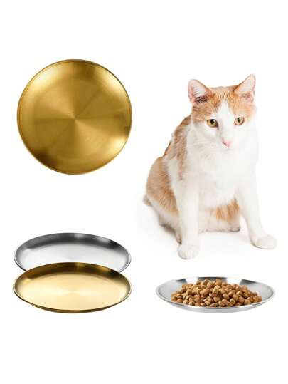 6.7 Inch (17cm) Stainless Steel Cat Bowl, Shallow Food Dish For Cats, Indoor Kitty Feeding Dry Or Wet Food, Prevents Whisker Fatigue