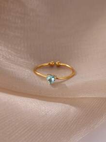 1 pieza Anillos de mujer con corazón delicado, anillo abierto de acero inoxidable diminuto con imitación de circonita, joyería de moda para damas, regalo de cumpleaños, regalos del Día de San Valentín