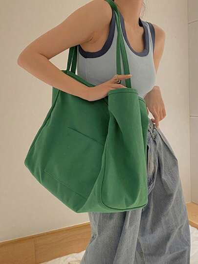 Classic Canvas Tote Bag, Large Capacity Fashionable Handbag, Multi-Functional Ins-Style Shopping Bag, Elegant And Stylish, Ideal For Christmas, Back To School, Backpack, Handbag, Canvas Bag, Back To School Essential. Lightweight, Portable, Foldable, Classic Casual, Suitable For Teenagers, Women, College Students, Perfect For Back To School, First Day Of School, Beach Trip.