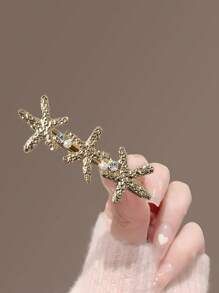 1pc Elegant & Fashionable Hair Clip, Minimalist Starfish & Pearl Design, Suitable For Daily Use - Gold - View 4