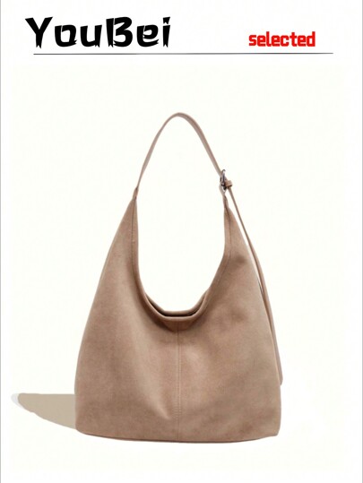 1pc YouBei Suede Oversized Underarm Bag, Women Shoulder Messenger Bag (With Small Bag), Suitable For Girls, Ladies, College Students, Young Professionals, Great For Work, Business, Commute, School, Newest Fashionable Suede Bag For Women