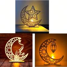 1pc Wooden Star/Moon Lantern Crafts, Wooden Craft Desktop Decor Home Accessory Gift (Candle Not Included) Festival Decoration Birthday Gifts Graduation E-I-D
