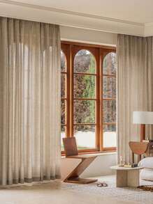 2 件日式休闲简约加厚亚麻薄纱窗帘，半透明但不透视，适用于客厅、卧室、阳台、日常家居装饰