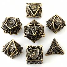 7pcs/Set Hollow Vintage Polyhedral Leaf-Shaped Dice Set, Astonishing Gift For D&D Board Game Lovers (Antique Bronze Color)