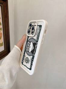 1pc Cute Husky & Dollar Bill Pattern Shockproof Sand Grip Phone Case Compatible With Apple///Redmi/Infinix/Vivo, Thick - Beige - View 5