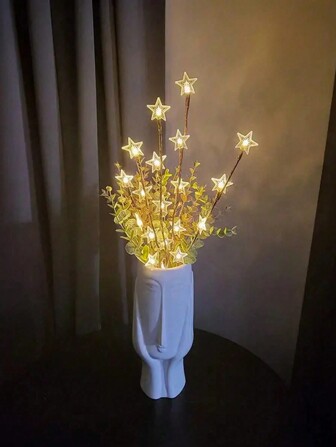 1pc LED Star & Moon Mixed Branch Decor Fairy Light, Wedding Party Holiday Decor Light, Christmas Indoor Room Vase Desk Decor Lamp, Festival Decoration (Battery Not Included)