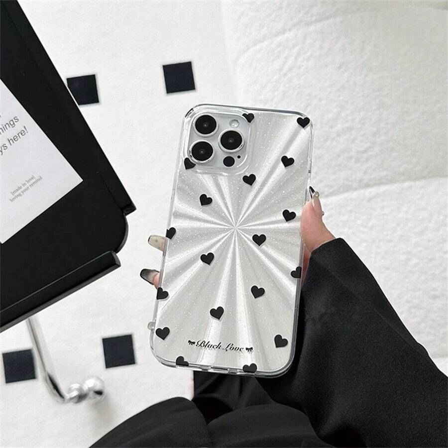 Ốp điện thoại hình trái tim màu bạc lấp lánh họa tiết đĩa CD, phù hợp với 16/7/8/11/12/13/14/15/X/XR/Xs/Plus/Max/SE2 Pro/Pro