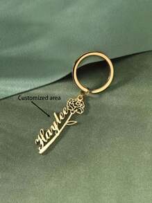 Floral Design Personalized Name Keychain - Stainless Steel, Suitable For Holiday Gifts, Single Keychain
