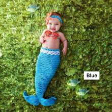 新生儿摄影道具女孩星星头带、胸罩和美人鱼尾巴婴儿拍摄道具服装婴儿洗礼复活节礼物女孩/男孩用品 - 彩色 - 查看 14