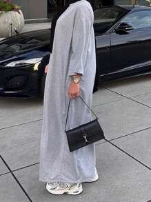 Vestido holgado de estilo árabe, de unicolor, cuello redondo, hombro caído, manga larga, informal y modesto, tipo kaftan para mujer