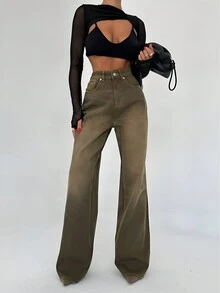 SQUALO Quần ống rộng màu đất nhạt dành cho nữ - màu nâu - Xem 2