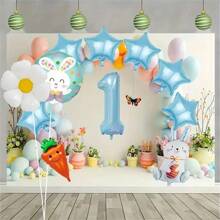 Paasballonset, Bunny Wortel Folie Ballonnen, 32 Inch Blauwe Cijfer Folie Ballon, Blauwe Thema Paasfeest Decoraties